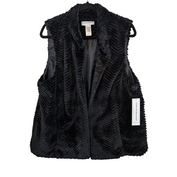 ALFRED DUNNER Vest Women’s Black Soft Faux Fur Lined Pockets Relaxed Fit Large - Picture 1 of 11
